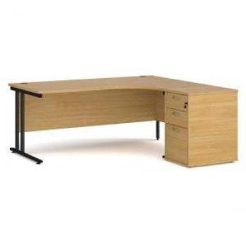 Dams Maestro 25 Right Hand Ergonomic Desk with 1800mm Depth, Black Cantilever Legs, and Oak Work Surface