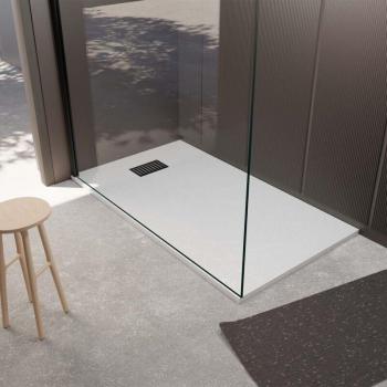Receveur effet pierre 90x140 cm avec grille décor linéaire noire mate