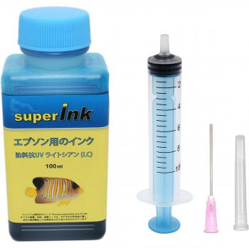 Charge d'encre cyan clair 100 ml SuperInk – Epson & gants inclus