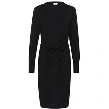 KAlizza Belted Knee Length Knit Dress – Plain, Black, Medium