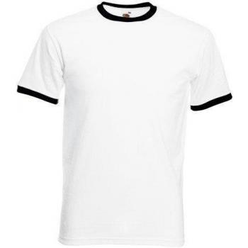 Wit/Zwart fruitoftheloom herenringert-shirt met korte armen