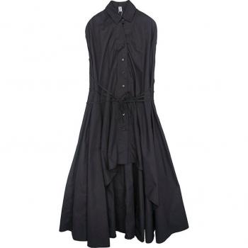 EAM Women's Loose Fit Black Long Shirt Dress