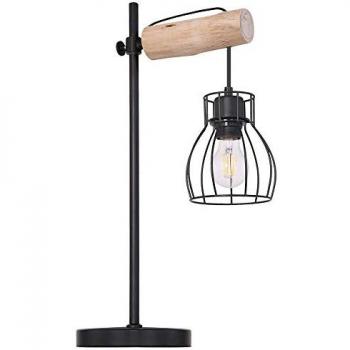 Lampada da tavolo in stile retrò, legno e metallo nero, paralume a griglia, 1x E27, dimensioni 33 x 55 cm
