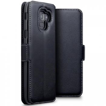 Protective Wallet Case for Samsung J6 2018, GENUINE LEATHER, Black