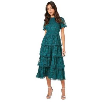 Dark Green Petite Tiered Lace Dress with Flutter Sleeves – Coast Brand