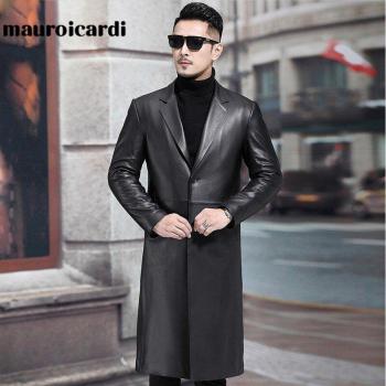 Chaqueta larga de hombre, cuero sintético, blazer de manga larga, talla grande, color negro, para primavera y otoño