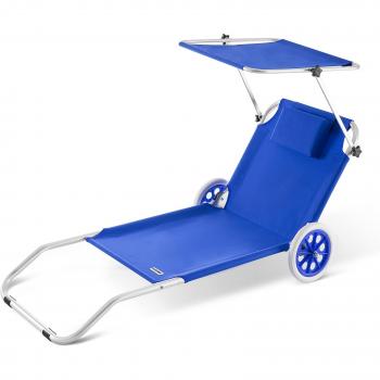 Lettino da Spiaggia Kreta con 2 Ruote e Cuscino Blu