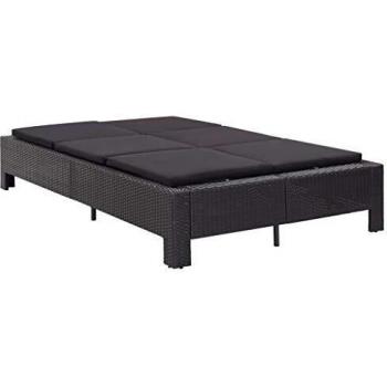 VidaXL Doppel-Sonnenliege mit Auflage Schwarz Poly Rattan