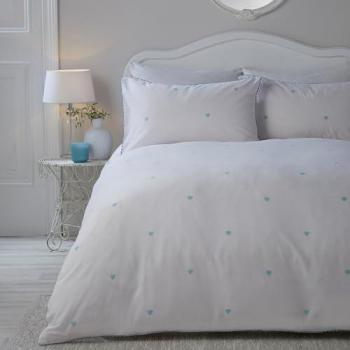 Serene Duck Egg Heart Print Duvet Cover and Pillowcase Set