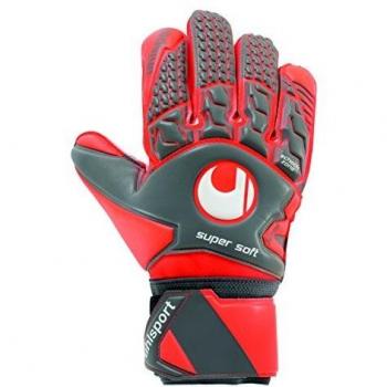 Uhlsport Adult Goalkeeper Gloves Aerored Soft SF – 10 – Dunkelgrau mit Fluo Rot Akzent