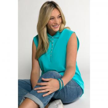 Ulla Popken polo donna turchese regular colletto smanicato 64/66 cotton