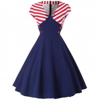 L-4XL Vintage Inspired Striped A-Line Dress for Women