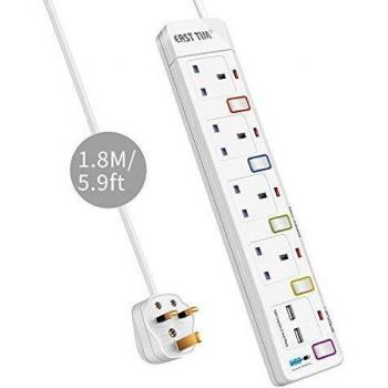 HomeShield 4‑Outlet Extension, 2 USB Ports, Surge Protect