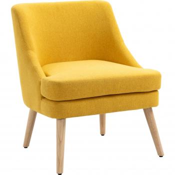 Fauteuil Rembourré Bois & Lin Jaune HOMCOM