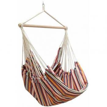 Amaca Sospesa per 2 Persone 150kg in Cotone 185x130cm con Perno Girevole 360° Righe Arcobaleno