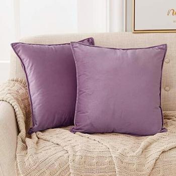 Deconovo Lilac Crushed Velvet Pillows, 2-Pack, 55cm x 55cm with Zipper