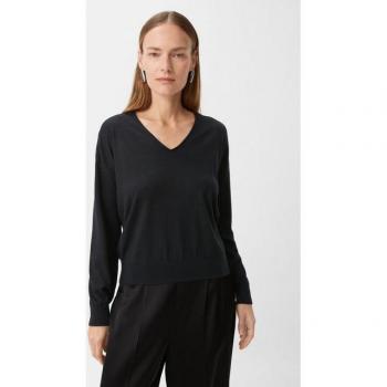 Schwarzer V‑Ausschnitt Strickpullover für Frauen – 38