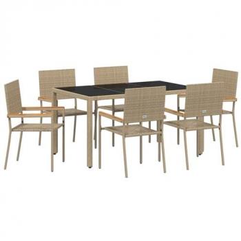 Ensemble repas jardin 7 pièces avec coussins beige