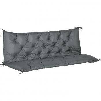 Three-seater outdoor bench cushion with back and ties, designed by Outsunny and available in dark grey color