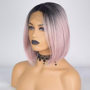 Malla Bombshell Mujer Negra, Degradado Blanco-Rosa, Bob Corto