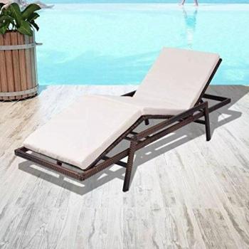 Poly Rattan Sun Lounger with Cushion