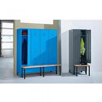 Armoire métallique avec banc frontal et portes en tôle perforée raccourcies