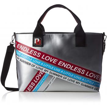 Pinko Talento Shopping Gommato+stampa Lucida, Sacs portés main femme, Argenté (Argento/Fuxia), 15x42x39 cm