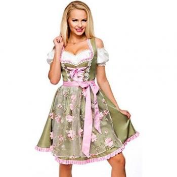 Dirndline Dirndl mit Blumenschürze Frauen Mittellanges Kleid grün/pink XL