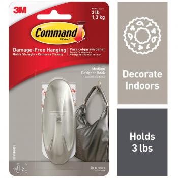 Command 17081BN-ES Mid‑Size Brushed Nickel Hook