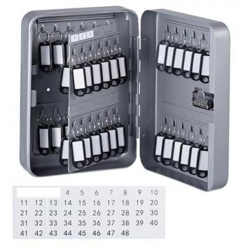 Cassetta Portachiavi da Parete con Codice, 48 Ganci, 25x18x7,5 cm, Grigio
