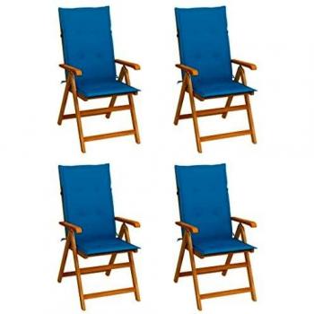 Set de 4 Chaises de Jardin avec Coussins en Bois Teck Bleu
