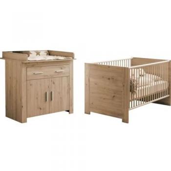 Chambre bébé Duo AHOI : Lit 70 x 140 cm + Commode à langer en chêne