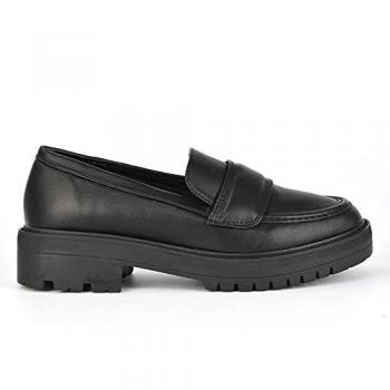 XY London Kourtney Chunky Sole Slip‑On Loafers – Black, Size 6