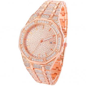 Reloj de pulsera para hombre, diseño Hip Hop, acero inoxidable, cronógrafo, resistente al agua