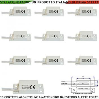 Set di 10 Sensore Magnetico Securvera per Esterno, Alette di Fissaggio, Contatto Reed NC, Sensibilità Magnetica a 13 mm, Max 30V 0.5A