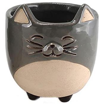 Pot de Fleurs Chat Gris en Céramique 12.5 cm