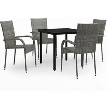 Ensemble repas de jardin 5 pcs gris et noir