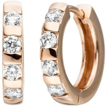 Jobo Damen Creolen 925 Sterling Silber rotgold vergoldet 8 Zirkonia Ohrringe