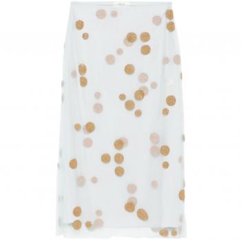 Fendi Women's Blue Golden Beaded Polka Dot Tulle Midi Skirt Size S