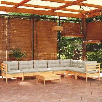 Conjunto Lounge Jardim 8 Almofadas Creme Pinho Mácio – VidaXL