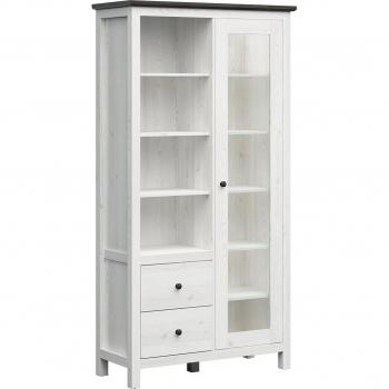 Credenza Duck 203 cm: Anta unica, 2 cassetti, colore bianco con patina, accenti marrone scuro