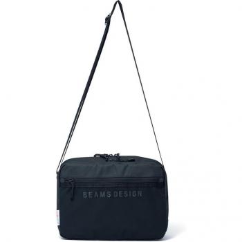 Beams Design BMMH0BS7 Black Nylon Crossbody Bag – Unisex, Water‑Proof, Two‑Layer, Small Elastic Pocket