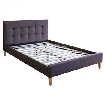 Homestyle4U Doppelbett-Stoffbett 140x200 cm – schlichter Lattenrost und Kopfteil in Braun
