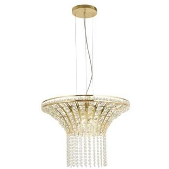 Elegant Gemma 8 Light Round Pendant in Satin Brass and Crystal