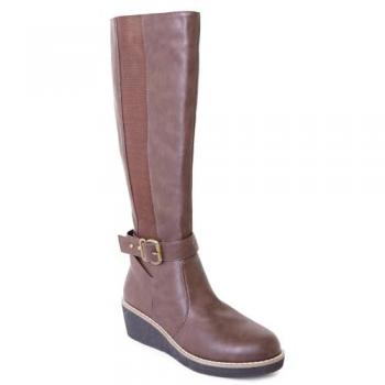 Ayleen Faux Leather Knee High Wedges with Elastic Trim