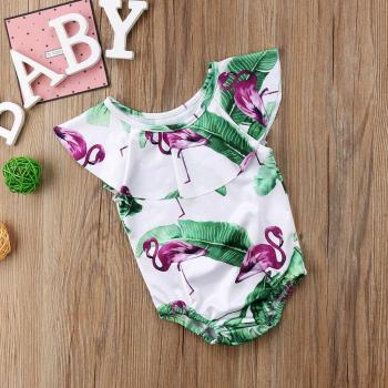 Ärmelloser Bikini Badeanzug mit Rüschenkragen und Flamingo Druck für Mädchen