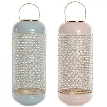 Kerzenschalen Set DKD Home Decor Aluminium (Blau/Rosa, 24 x 24 x 60 cm & 24 x 24 x 71 cm, 2 Stück)