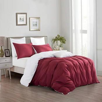 Microfiber Pillow Case and Duvet Set – Red/White