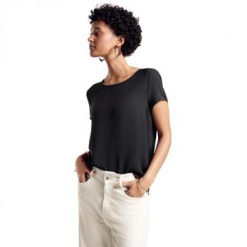 Street One Damen Materialmix T-Shirt mit Reißverschluss