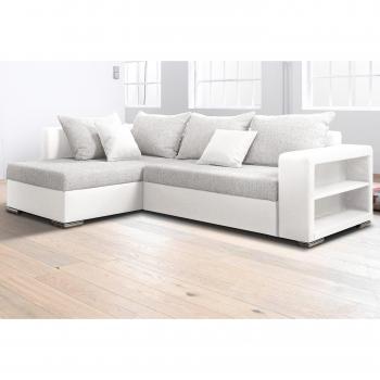 Ecksofa COLLECTION AB John L‑Form in Weiß (Natur), 226 cm breit, 80 cm hoch, 160 cm tief – Bettfunktion, Regalarmlehne, Bettkasten, Ottomane